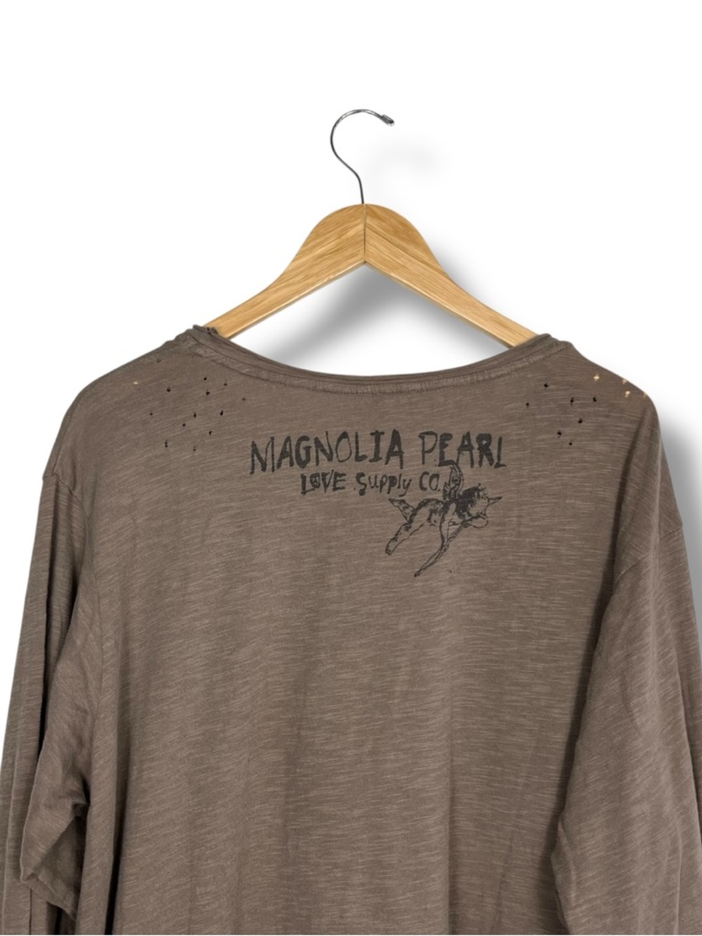 MAGNOLIA PEARL Viggo Long Sleeve TShirt Tee Maxi Dress O/S Cupid Logo Taupe - Picture 12 of 16